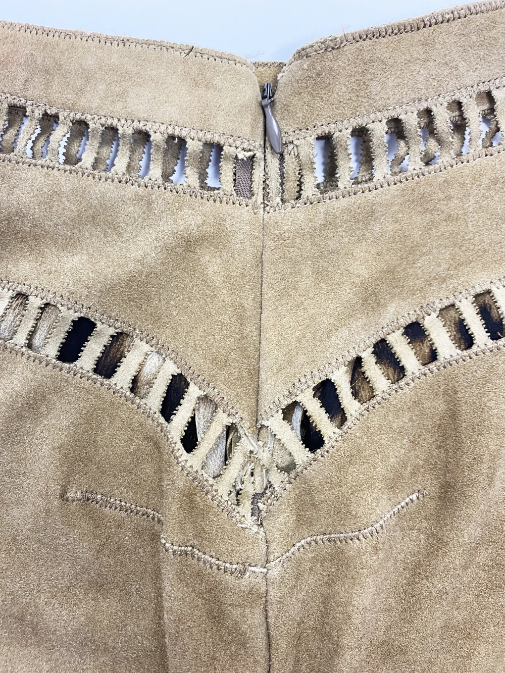 Roberto Cavalli suede cutout ruffle skirt — JAMES VELORIA